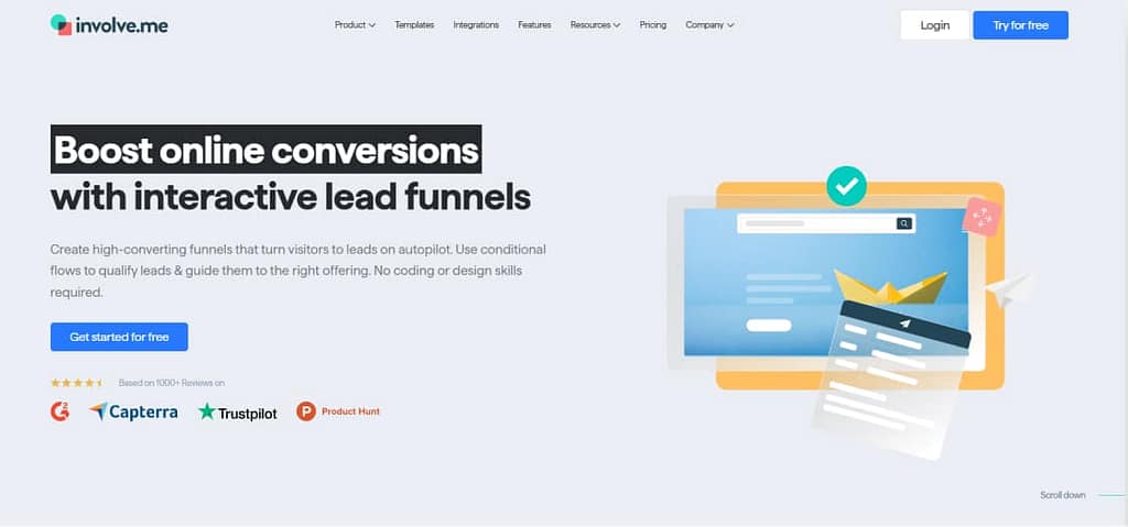 Quiz/Survey Funnel 47 involve.me homepage