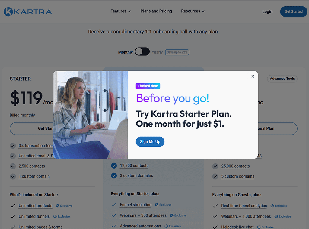 Tripwire Funnel 11 kartra trial $1 dollar for 30 days