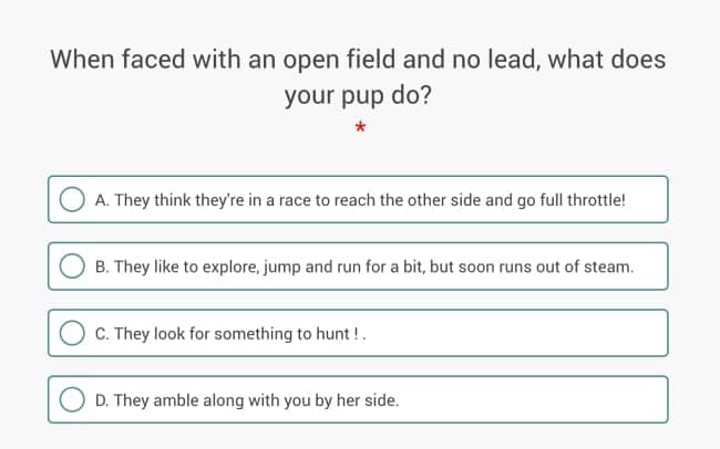 Quiz/Survey Funnel 38 Quiz Funnel example: Wags Unite's multiple choice questions