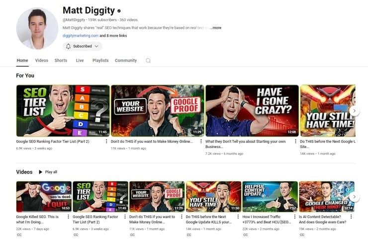 What is a Sales Funnel? Everything You Should Know 17 matt diggity's YouTube channel with a list of videos