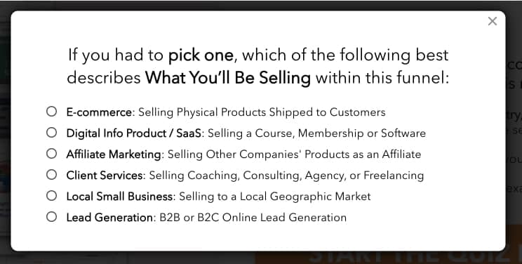 Quiz/Survey Funnel 34 Quiz Funnel Example: The Ask Method multiple choice questions