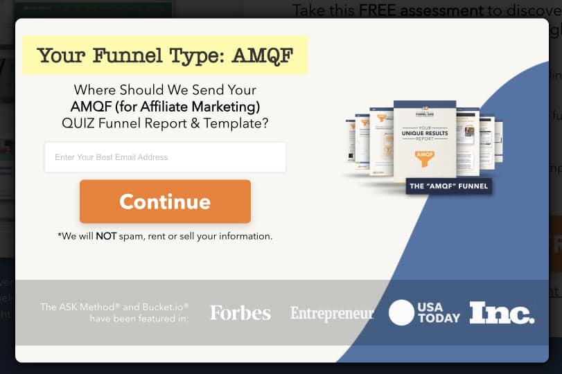 Quiz/Survey Funnel 35 Quiz Funnel Example: The Ask Method's opt-in form