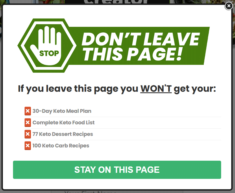 Quiz/Survey Funnel 27 quiz funnel exit intent pop-up example