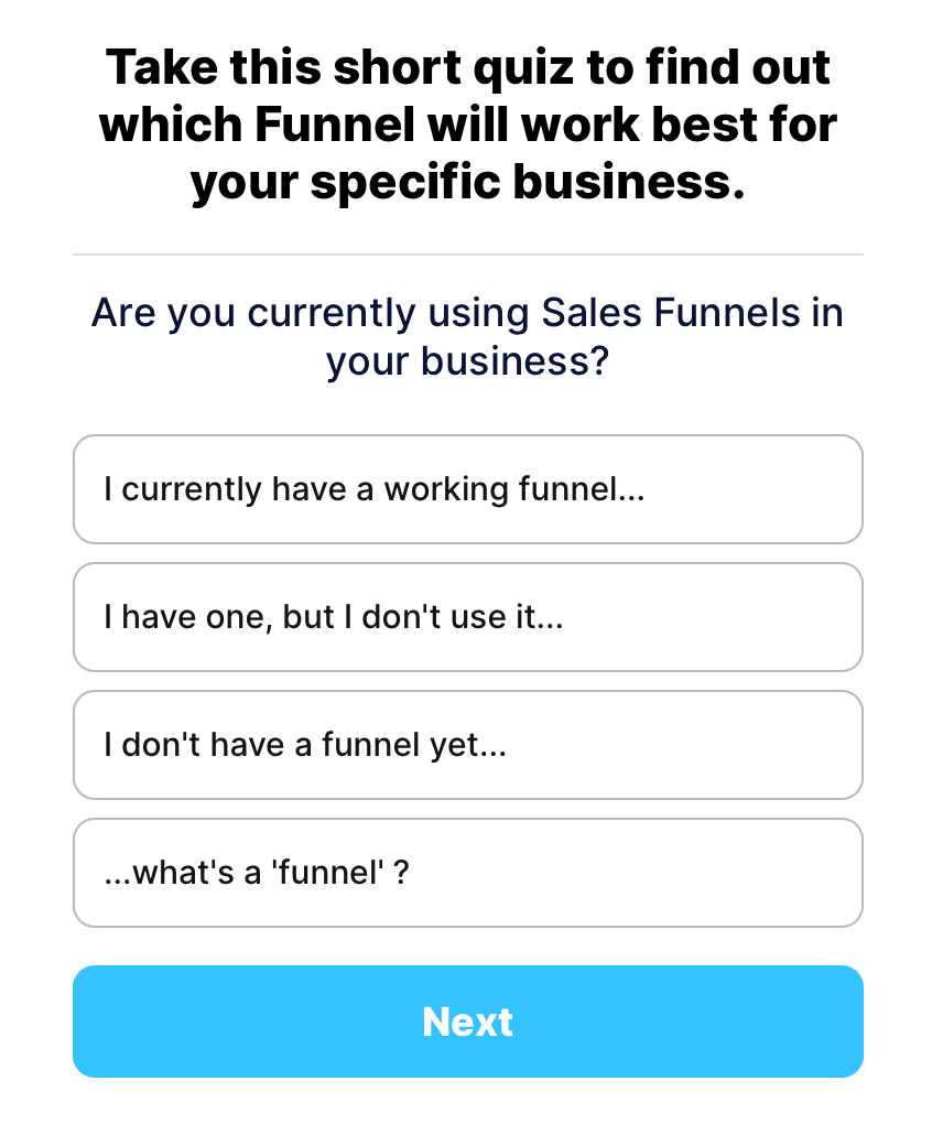 Quiz/Survey Funnel 15 Quiz Questions creation: Self-identifying questions based on the subject