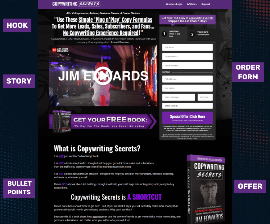 Funnel Hacking 101: Definition, Benefits & Implementation 28 Funnel hacking: Copywriting Secrets funnel - sales page