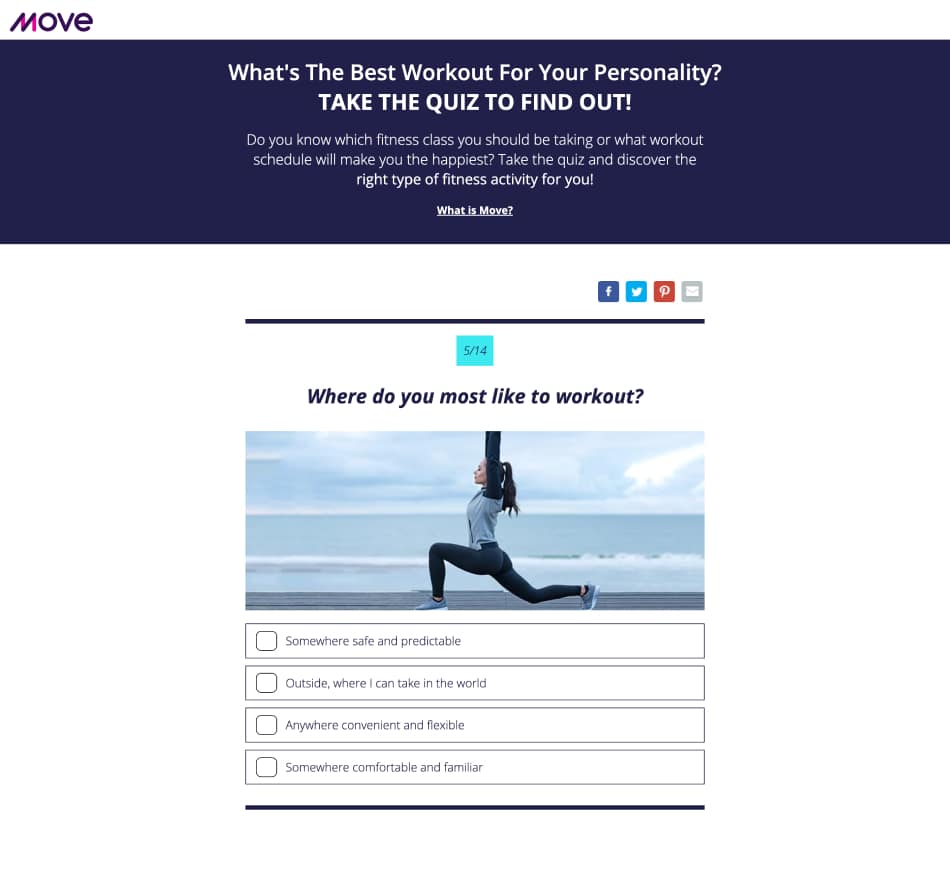 Quiz/Survey Funnel 41 Quiz Funnel example: Move's question page