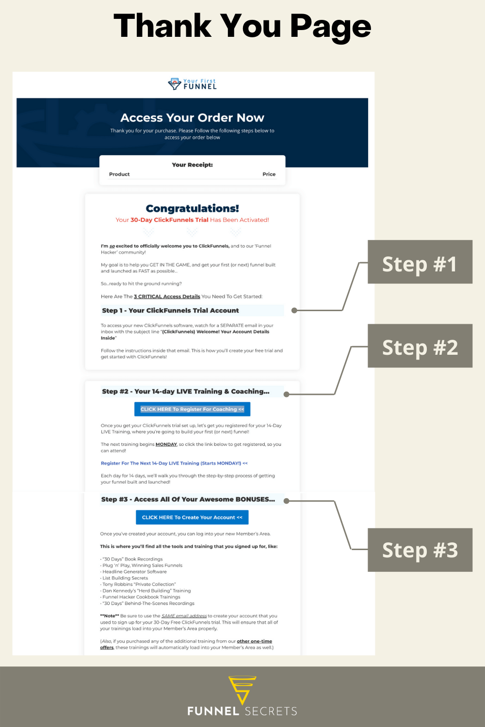 thank you page instructions