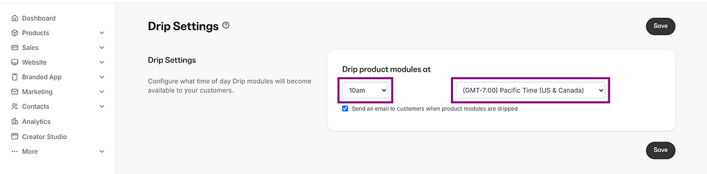 kajabi drip setting