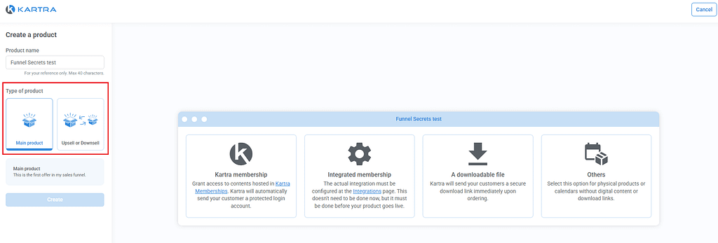 kartra create product