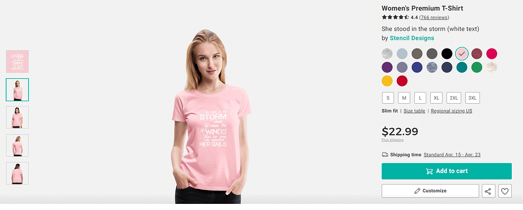spreadshirt page - sales funnel for ecommerce