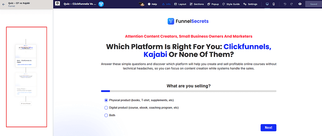 funnel workflow inside page editor