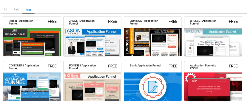 pick application funnel template you liked