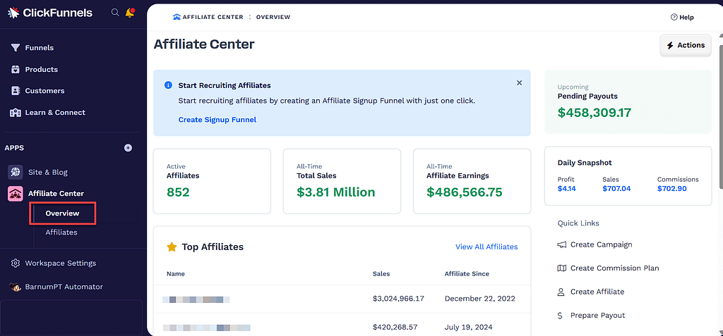 clickfunnels affiliate management dashboard
