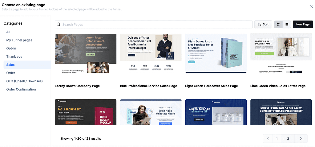 Clickfunnels' sales page templates library