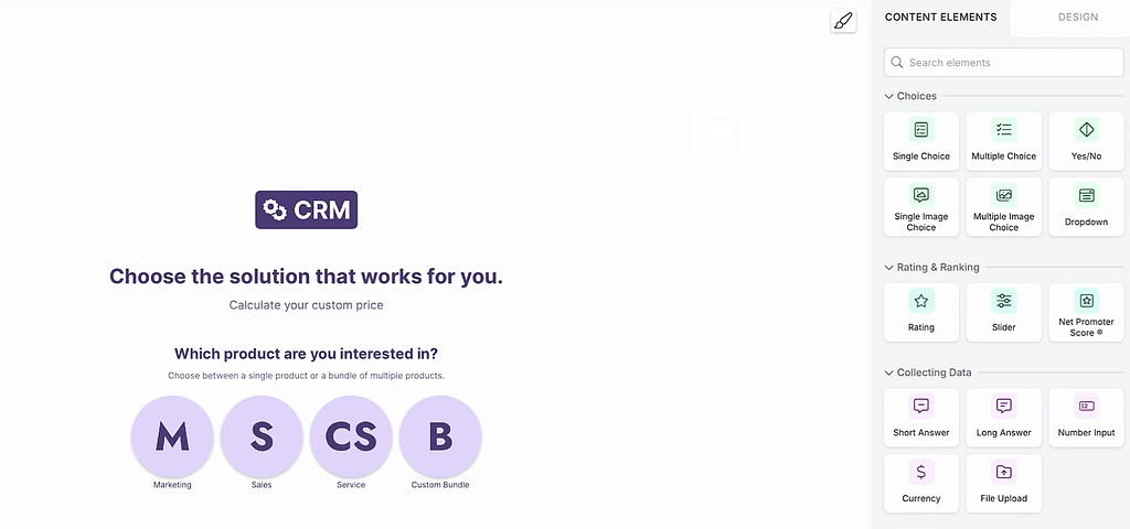 Involve.me drag and drop editor