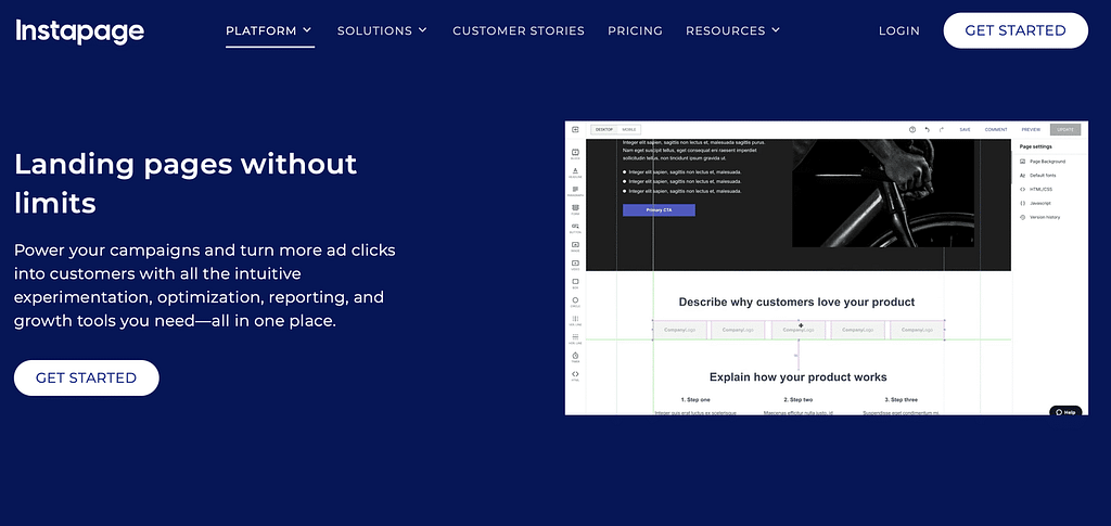 Instapage homepage