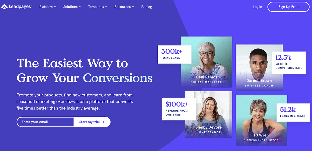 Leadpages Homepage: The lead generation platform for stress-free conversions