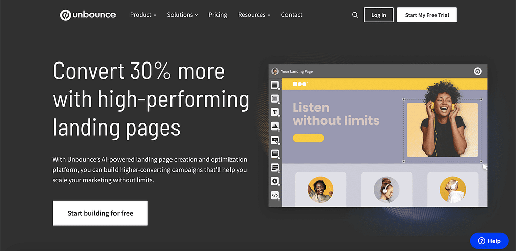 unbounce homepage