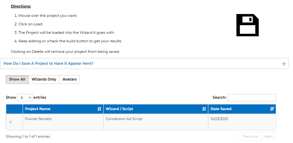 funnel scripts saved project