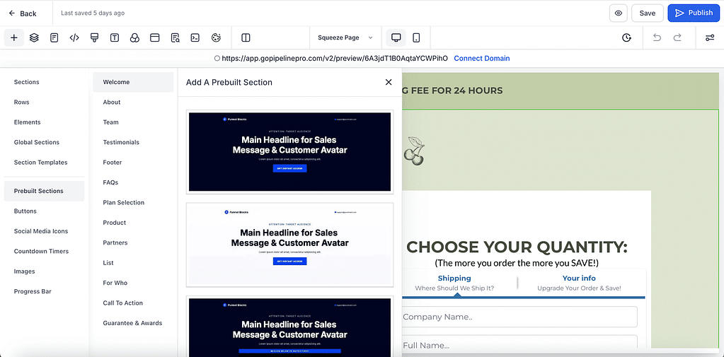 Pipeline Pro pre-made section templates