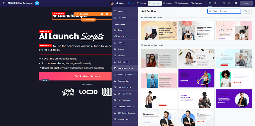 clickfunnels section templates