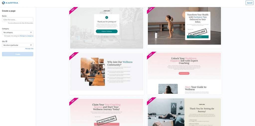 kartra landing page templates