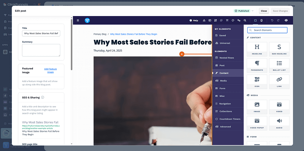 clickfunnels blog editor