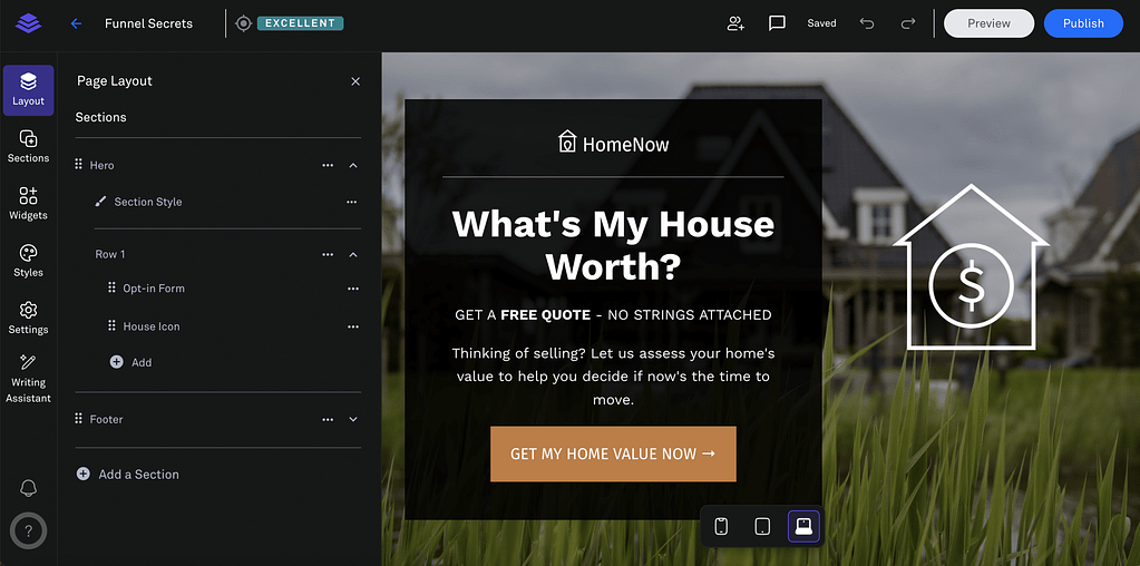 leadpages page layout sections shows structure of your landing page