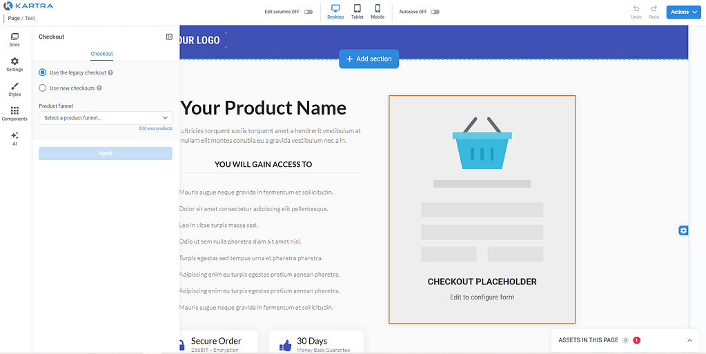 kartra checkout page builder
