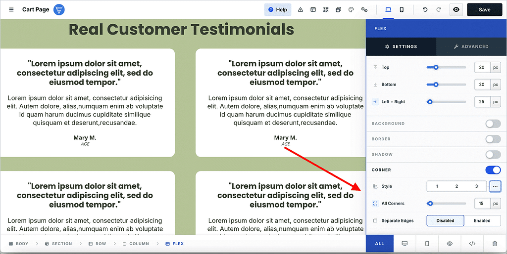 clickfunnels corners setting