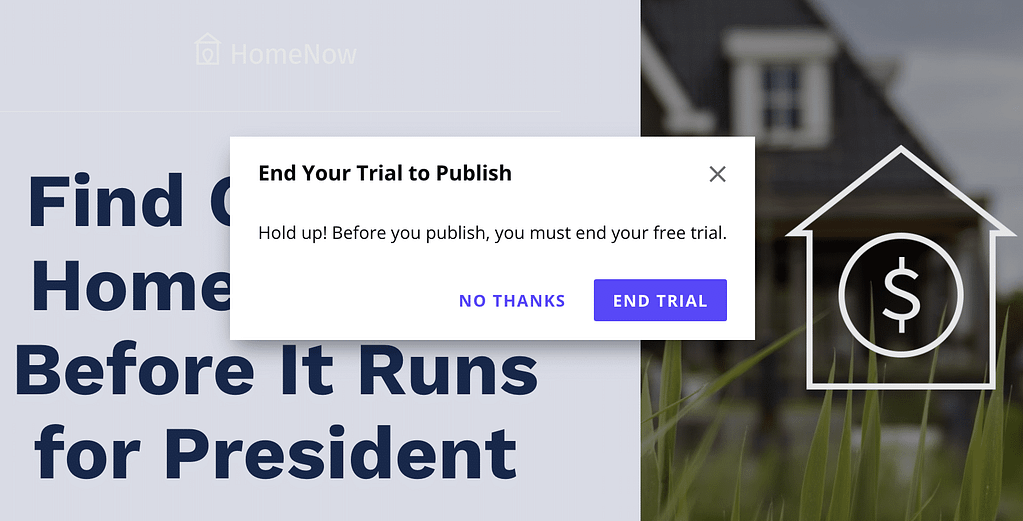 You cannot publish your landing pages during the trial period.