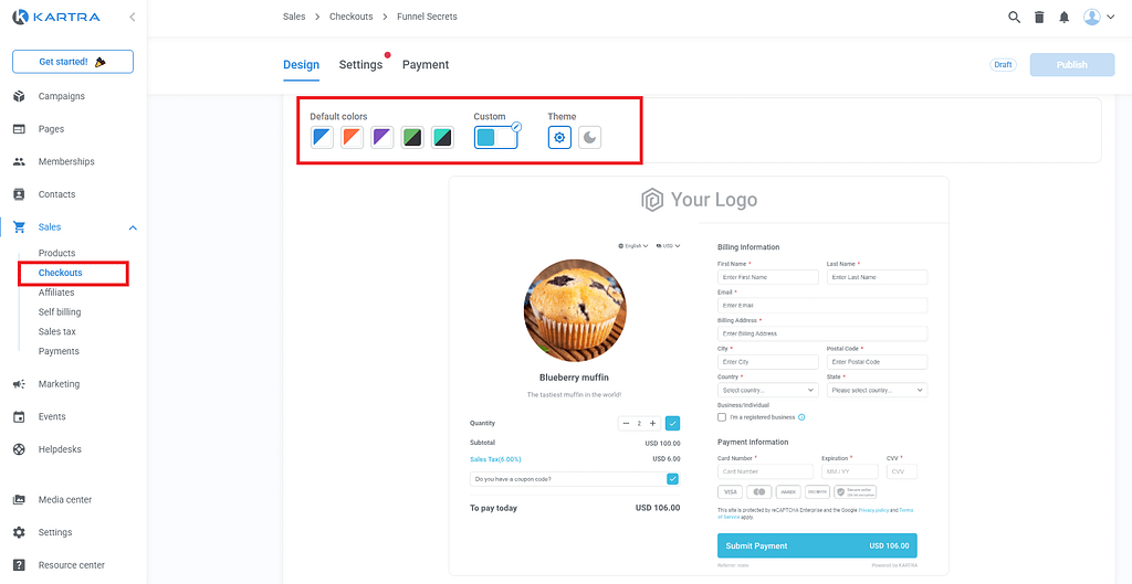 kartra checkout design