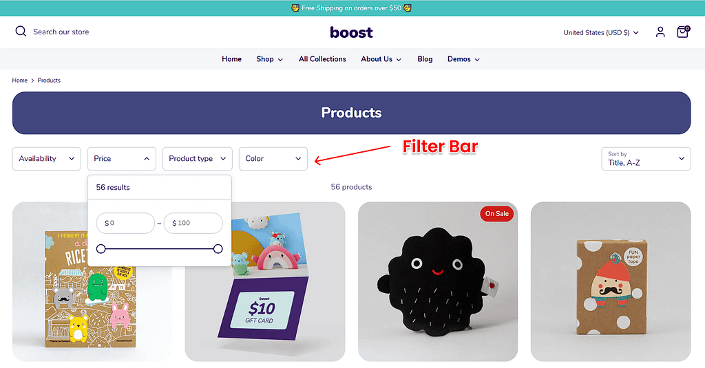 shopify filter bar