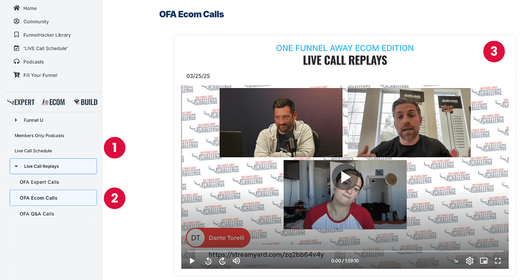 One Funnel Away Challenge coaching call replays
