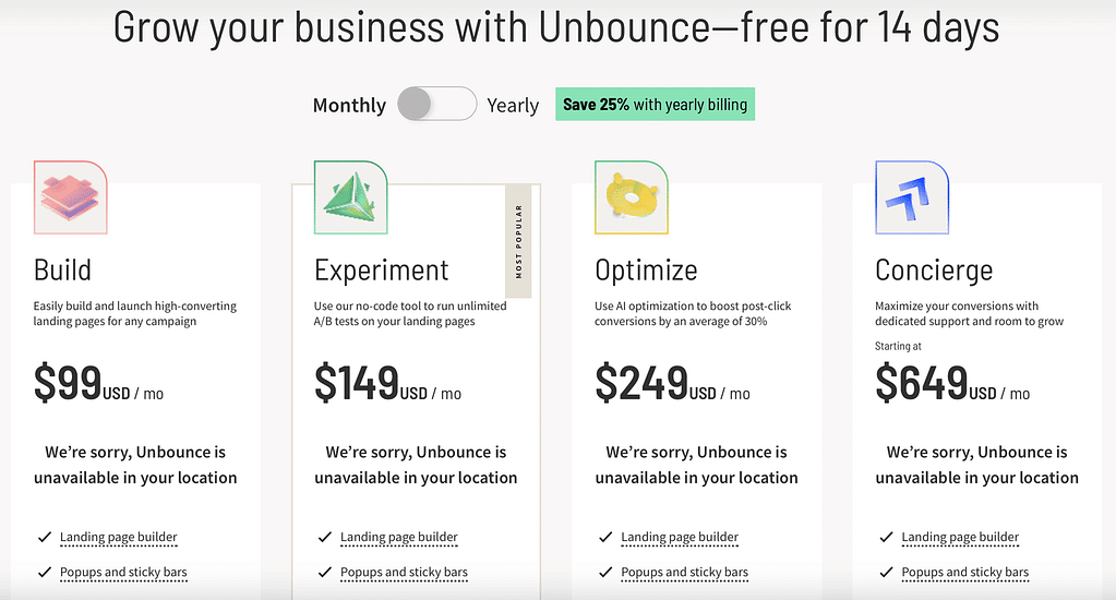 unbounce pricing
