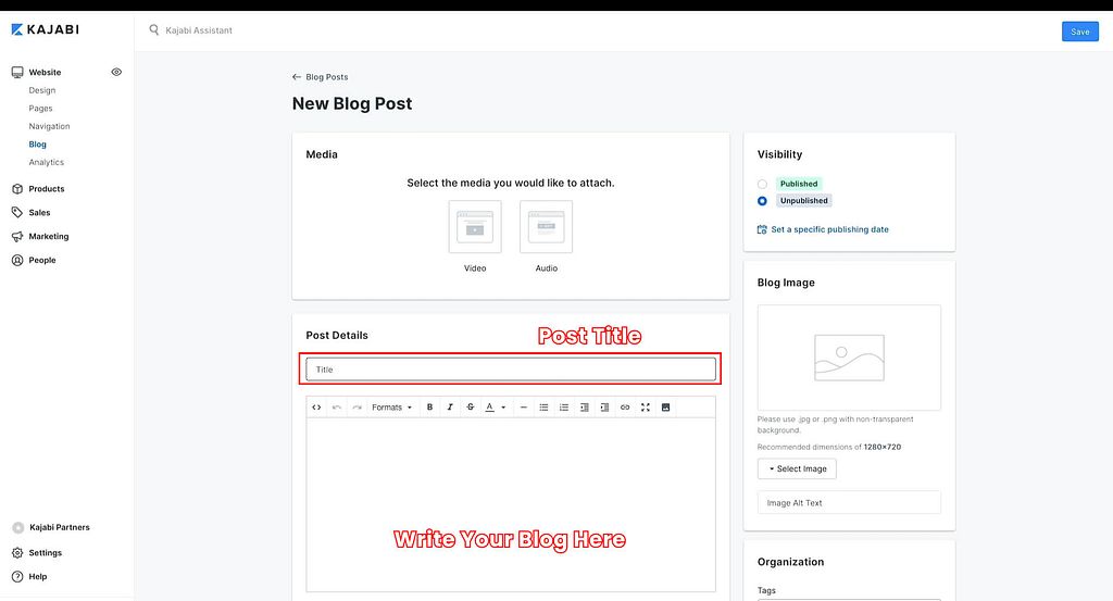 kajabi blog editor