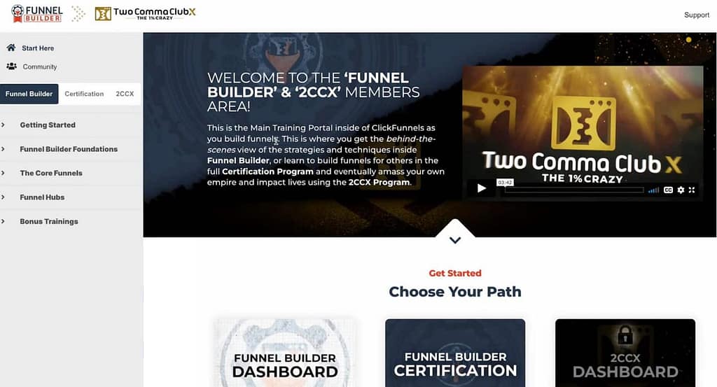 funnel builder secrets course dashboard