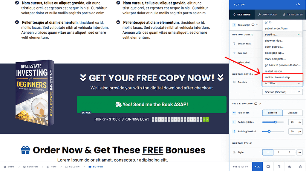 clickfunnels button action