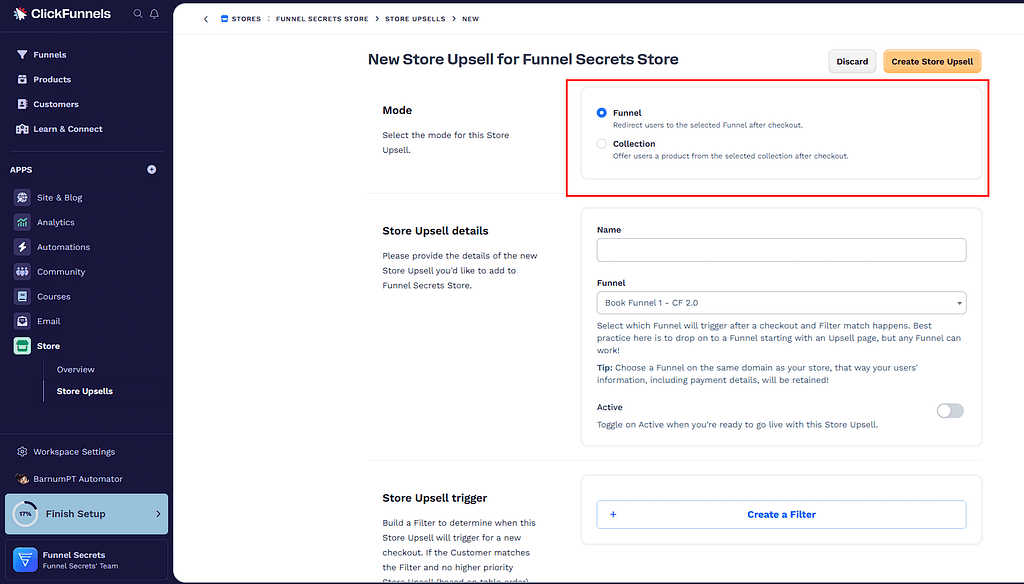 clickfunnels store upsell