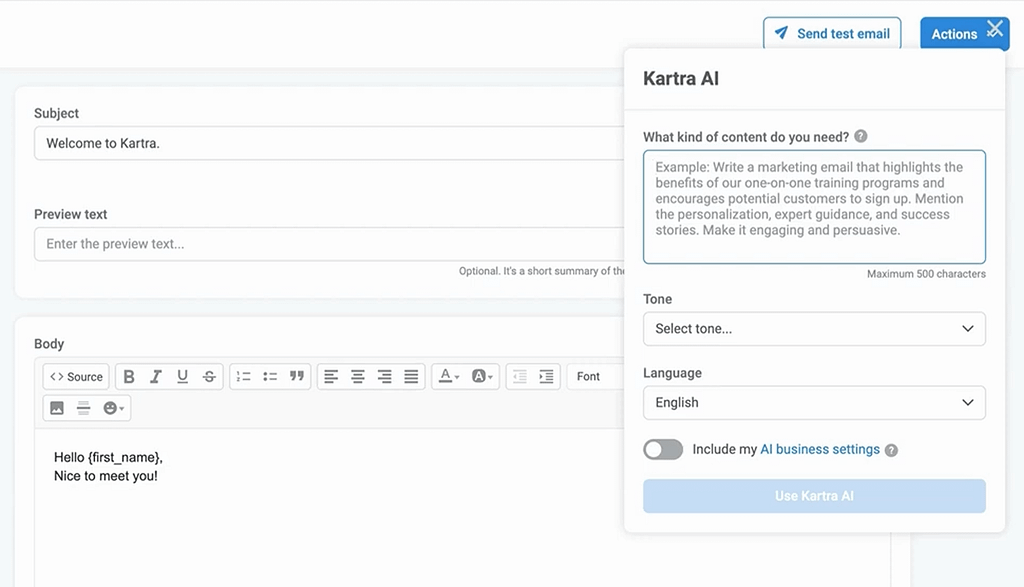 kartra email ai