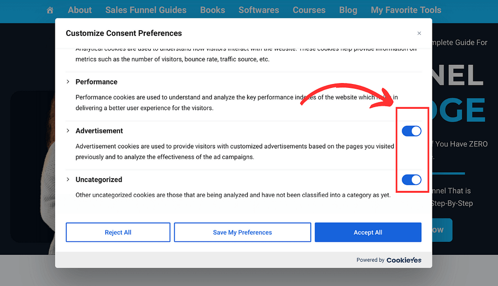 funnel secrets change cookies preferences