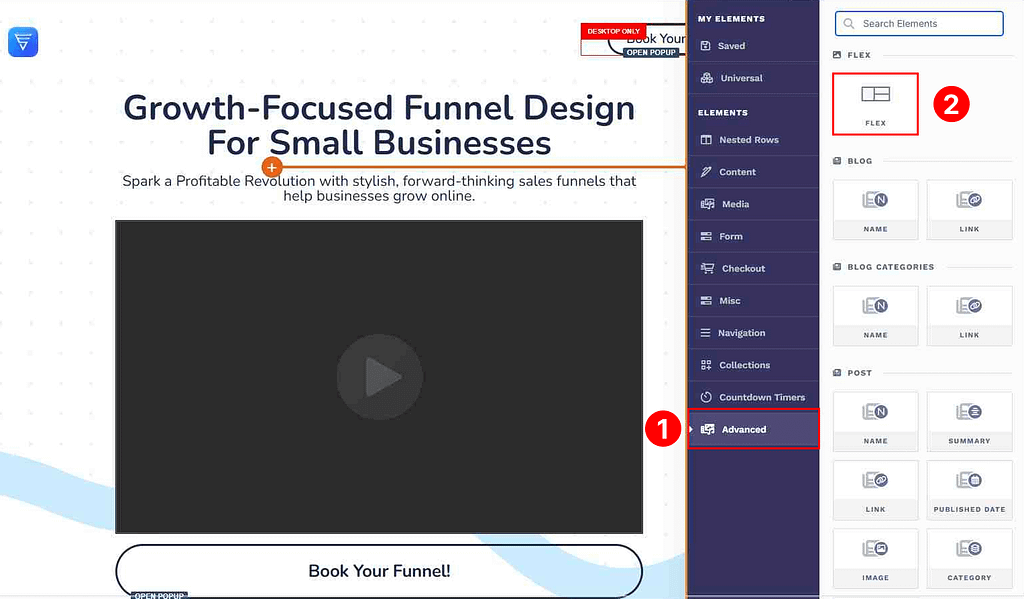 clickfunnels flex container