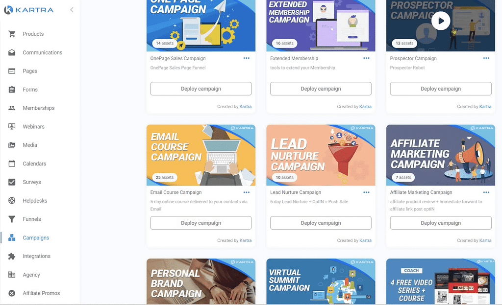 Kartra offers tailored campaign templates designed for a wide range of industries.