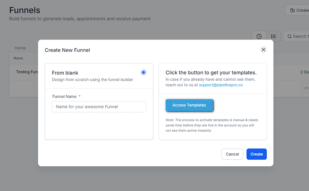 Create a new sales funnel inside Pipeline Pro