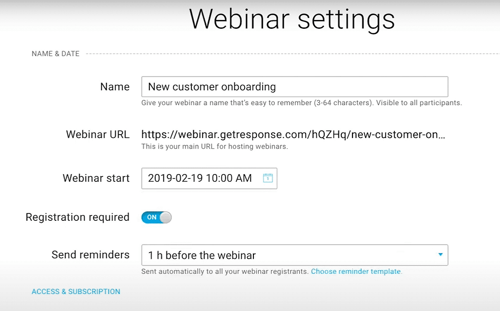 getresponse webinar setting