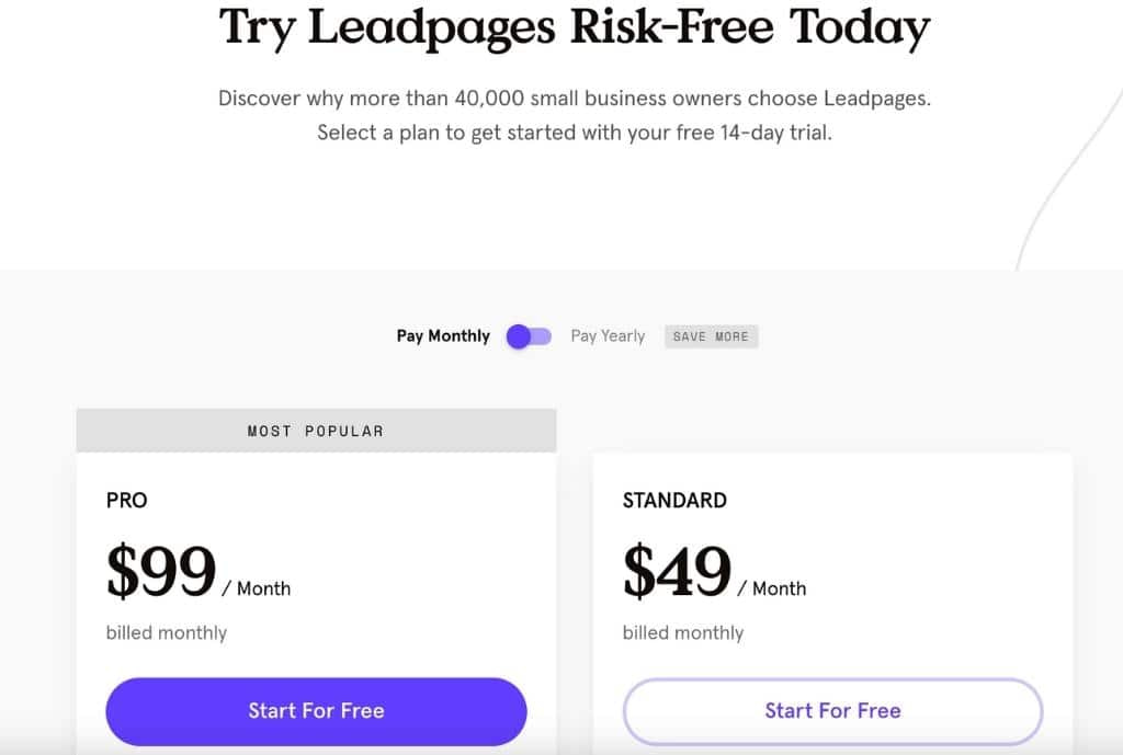 leadpages pricing plans