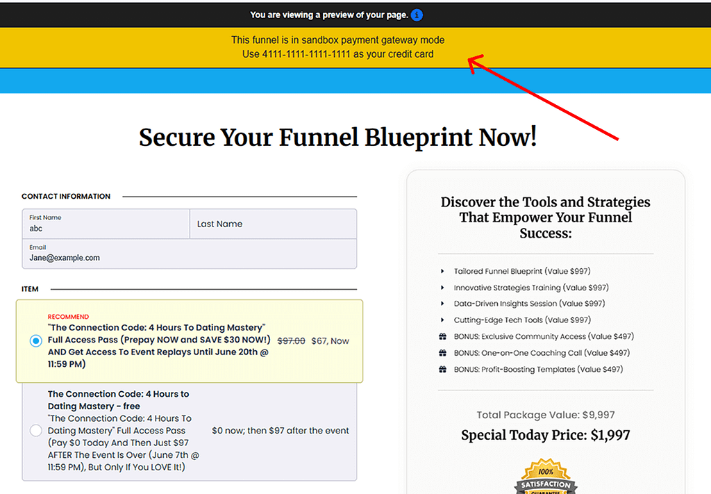 clickfunnels sandbox payment