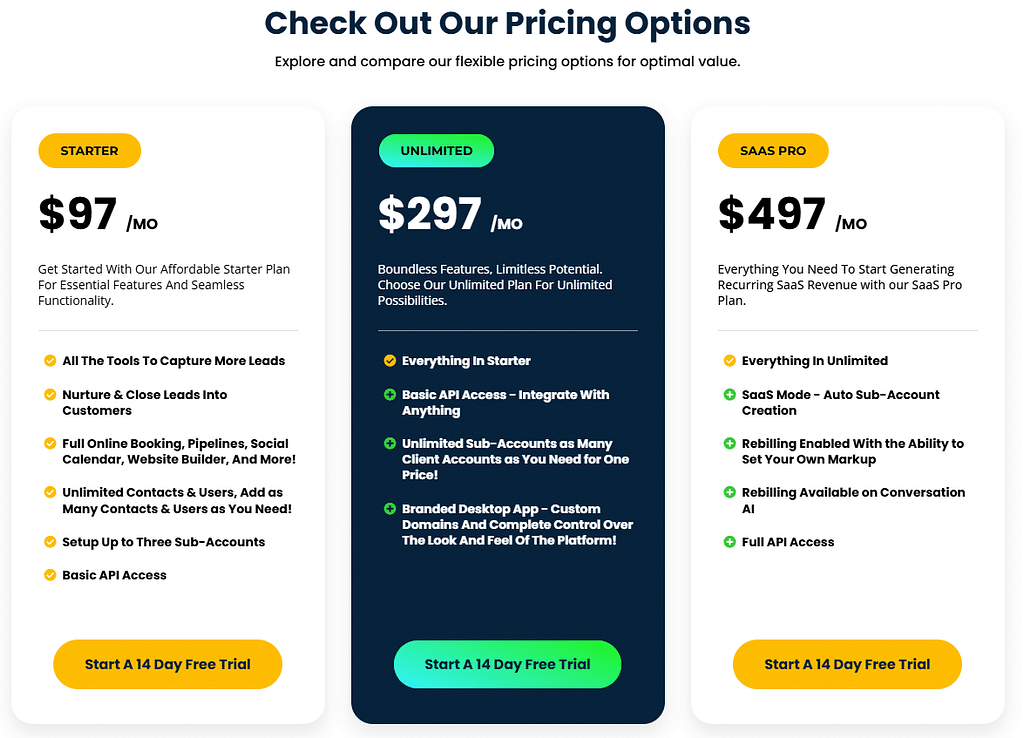 gohighlevel pricing plans
