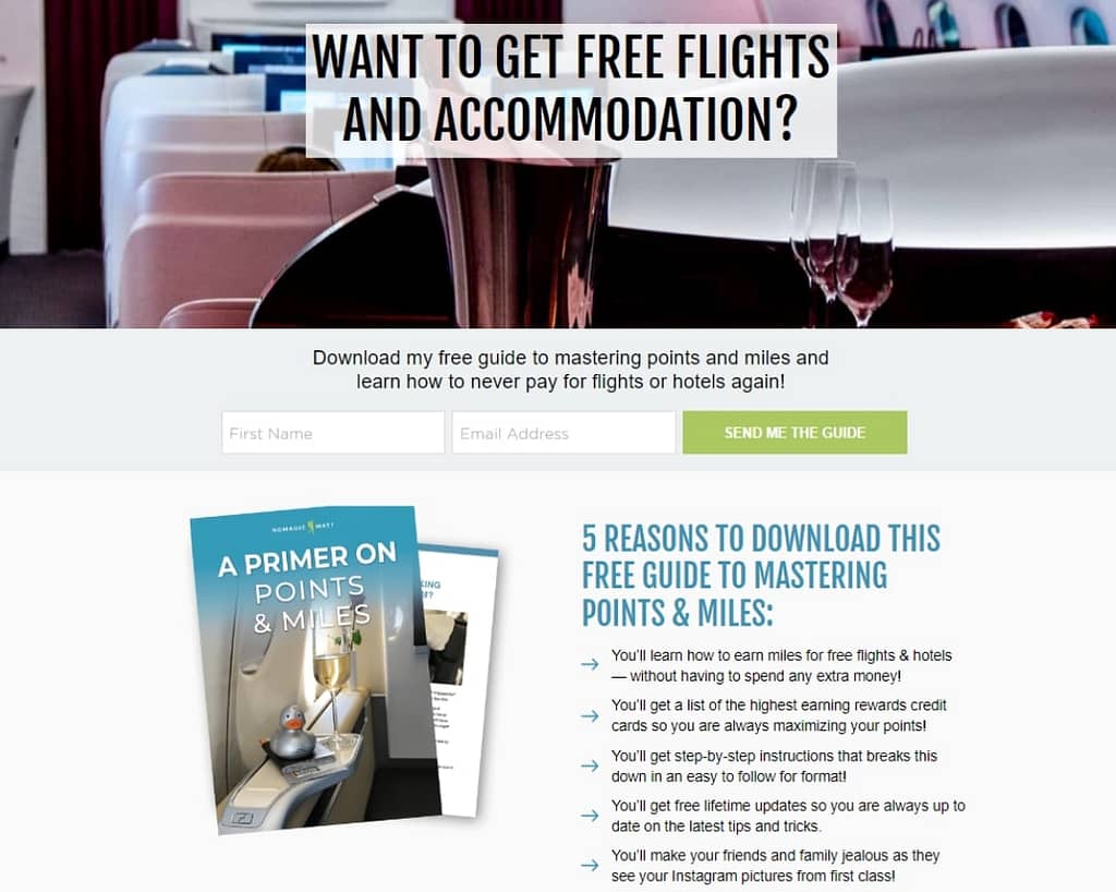 nomadic matt squeeze page example - 1