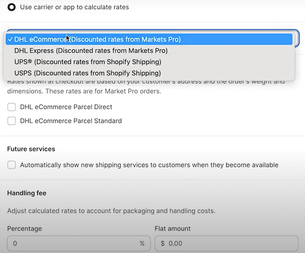 shopify shipping carriers